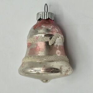 Vintage Mercury Glass Pink Striped Bell ~ Shiny Brite ~ 2"